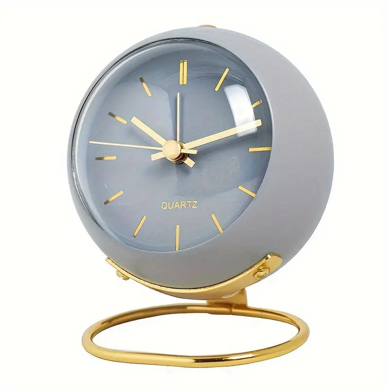Modern Quartz Alarm Clock with Gold Accents | Silent Table Clock with Elegant Design