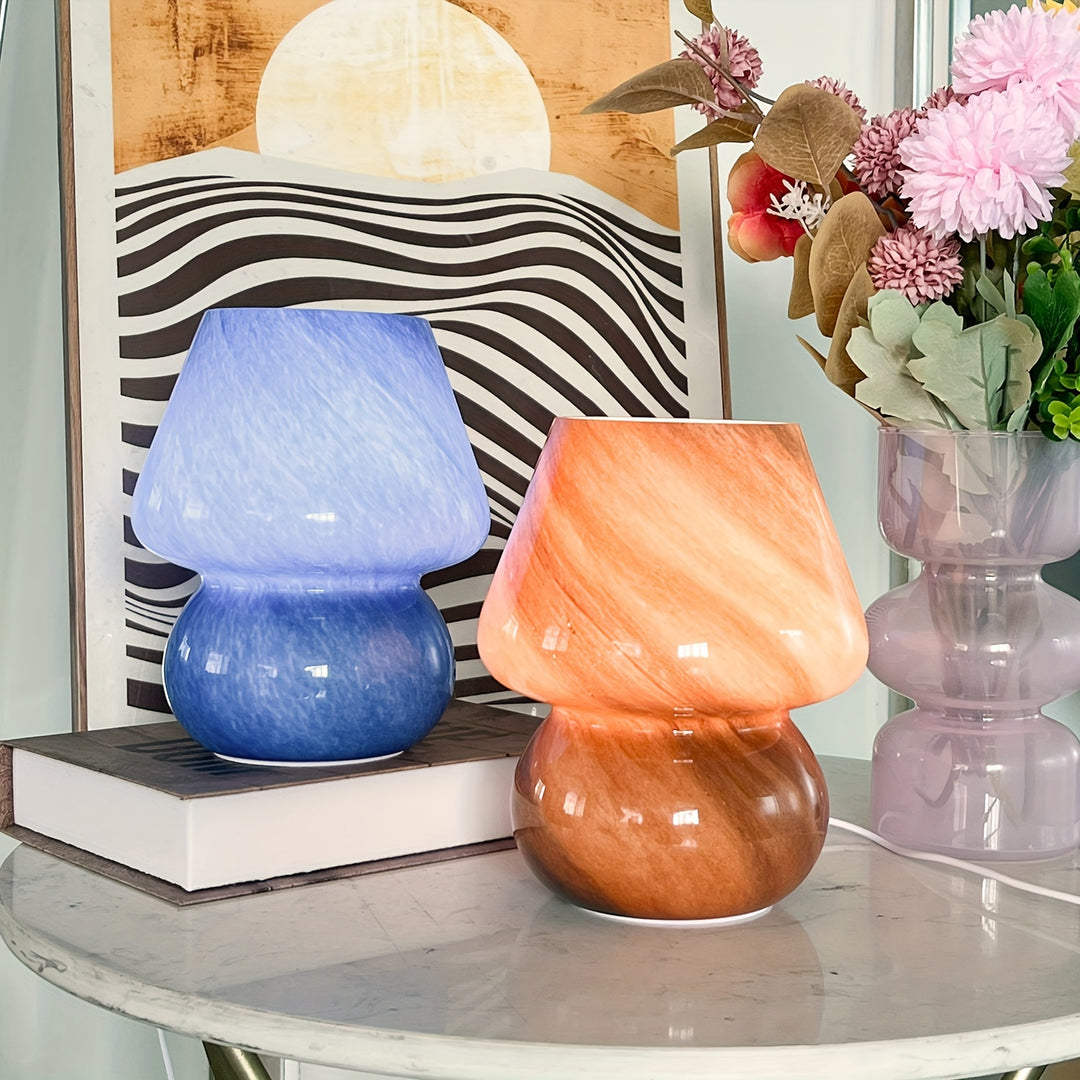 Glass Mushroom Table Lamp | Decorative LED Lamp with Warm Light