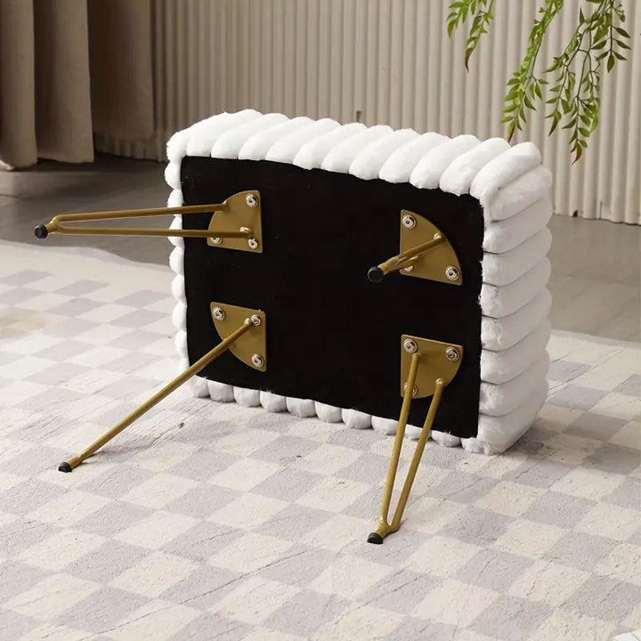 VeluLuxe | Luxury Faux Fur Side Stool with Storage Space &amp; Gold Legs
