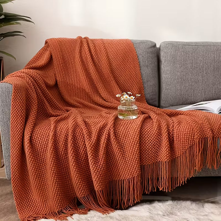 MorandiSoft™ Knitted Blanket | Soft, Washable Throw in Morandi Orange
