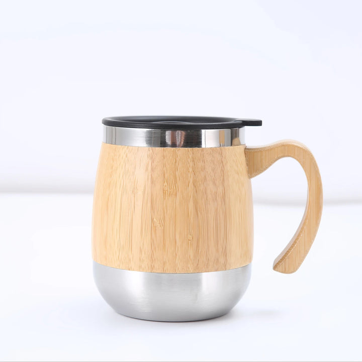 Bamboo &amp; Stainless Steel Coffee Cup with Lid | Reusable &amp; Leakproof | 10 x 12 cm