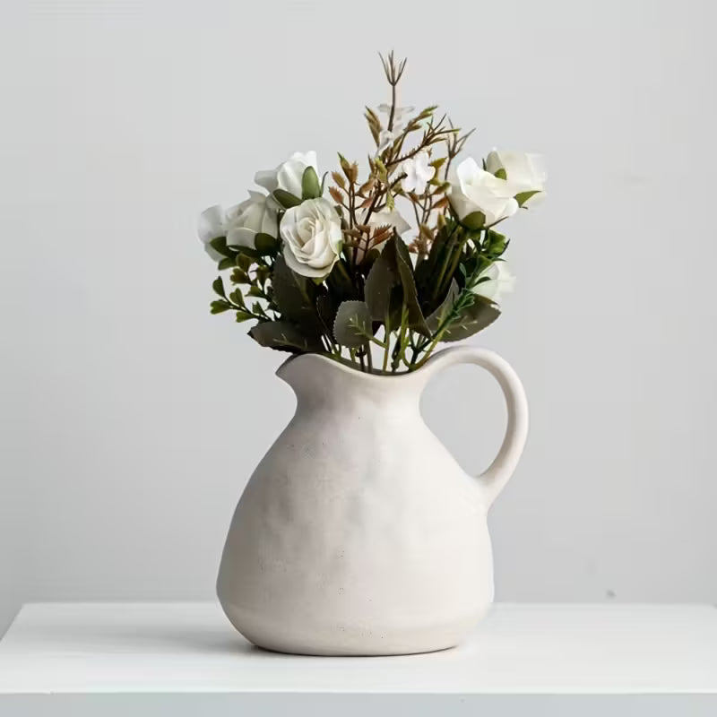 Rustic Ceramic Vase with Handle | Handmade Vintage Pitcher