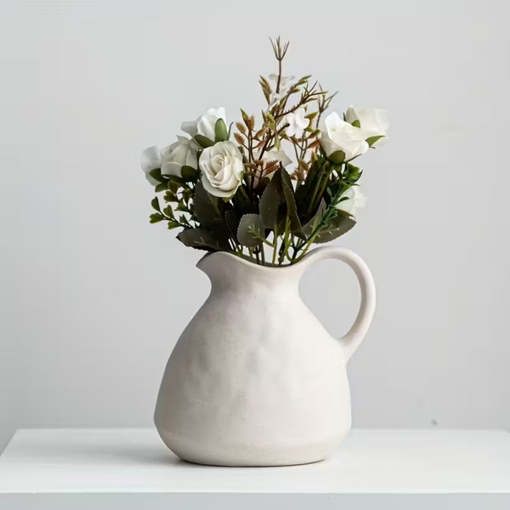 Rustic Ceramic Vase with Handle | Handmade Vintage Pitcher