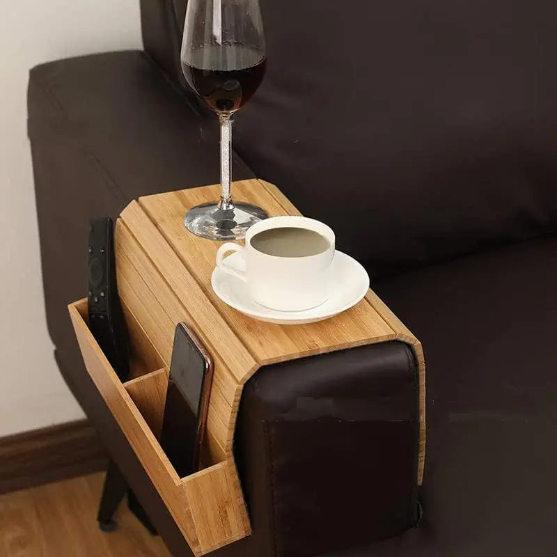 Bamboo Bench Back Tray with Cup Holders | Folding Arm Table for Drinks &amp; Snacks | 51x32cm