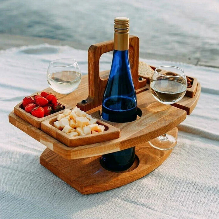 Wooden Luxury Wine &amp; Cheese Table | Portable Folding Drinks Board