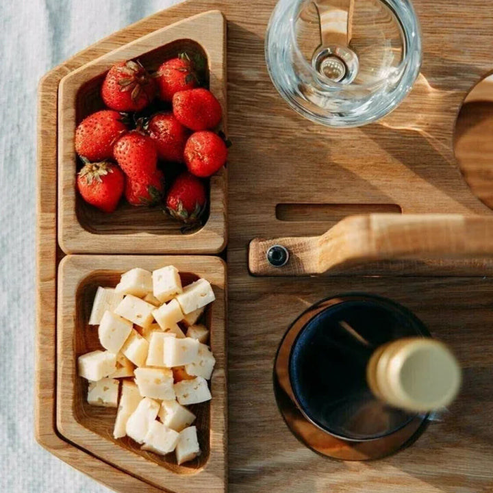 Wooden Luxury Wine &amp; Cheese Table | Portable Folding Drinks Board
