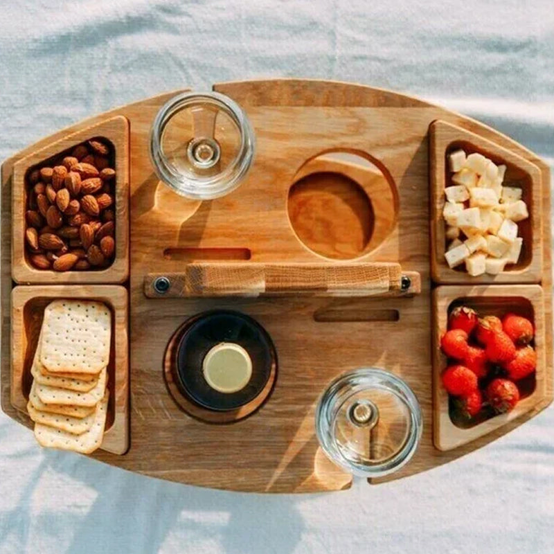 Wooden Luxury Wine &amp; Cheese Table | Portable Folding Drinks Board