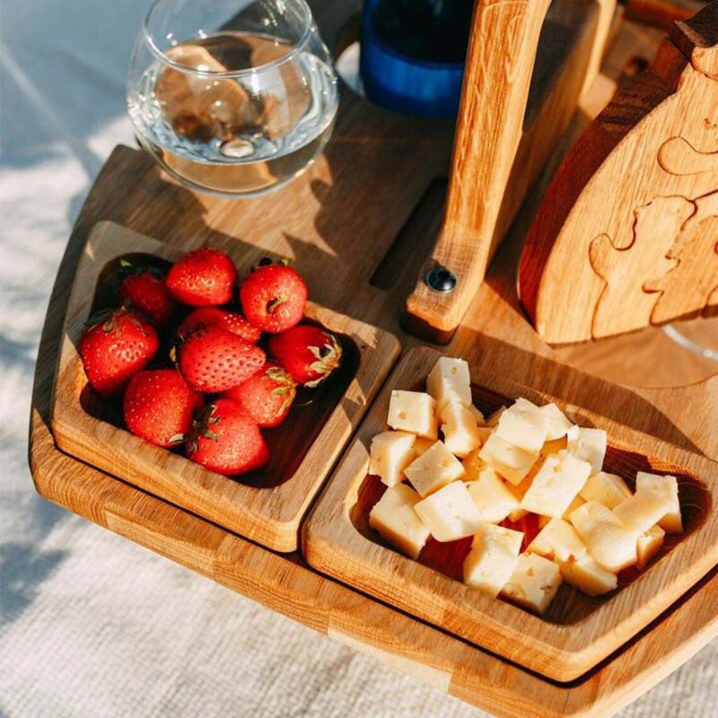 Wooden Luxury Wine &amp; Cheese Table | Portable Folding Drinks Board