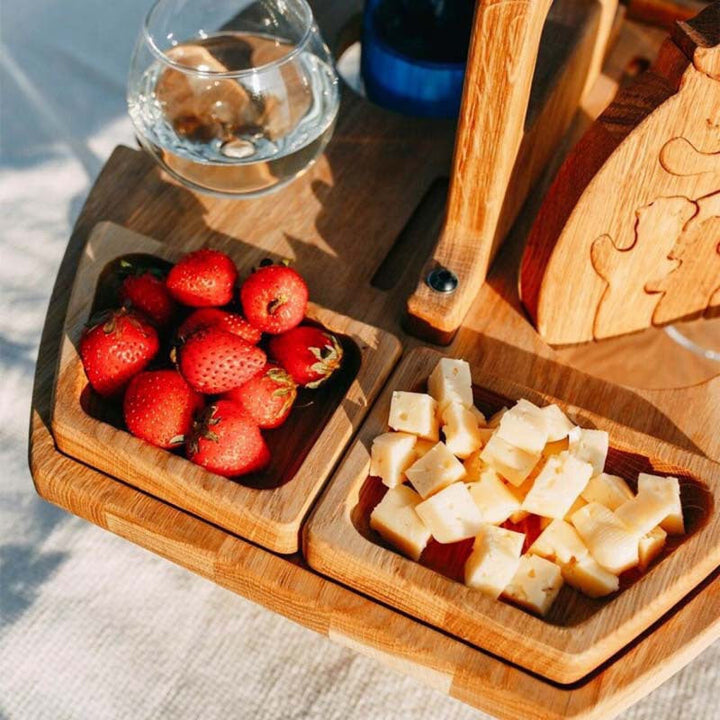 Wooden Luxury Wine &amp; Cheese Table | Portable Folding Drinks Board