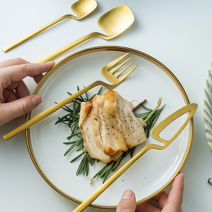 Milano Cutlery Set | Modern Stainless Steel Cutlery in Gold, Silver, or Black (4, 16, or 32-piece)