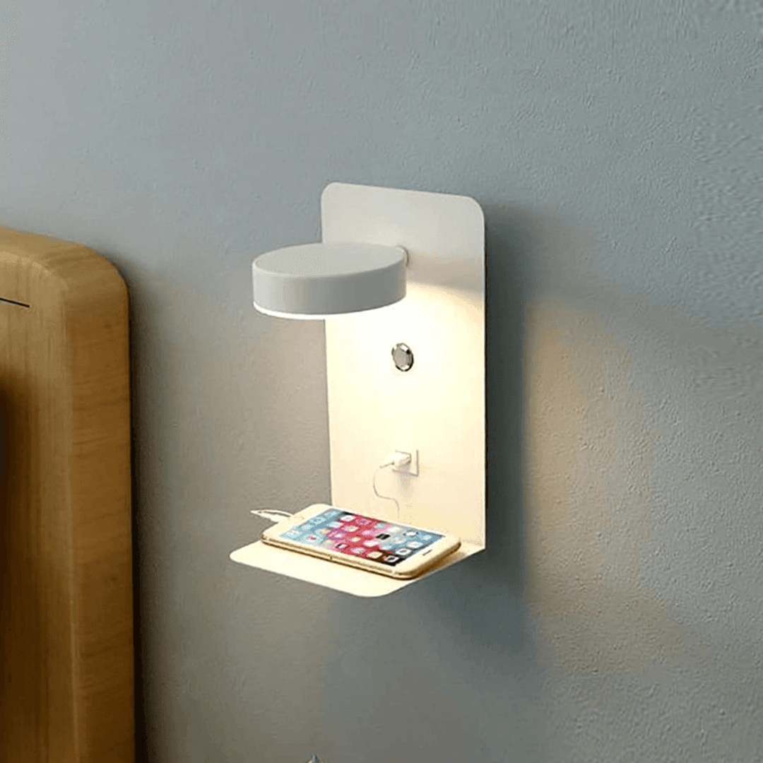 Luminaire | Rotating Wall Lamp with Shelf &amp; USB Charging Station