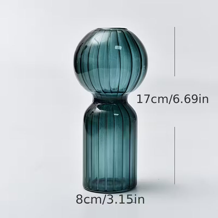 Stylish Ribbed Glass Vase | Hydroponic &amp; Decorative Vase | 3 Unique Variants