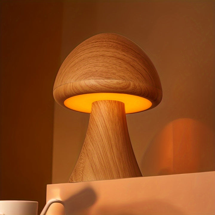 Wooden LED Night Light in the Shape of a Mushroom | Dimmable &amp; USB Rechargeable