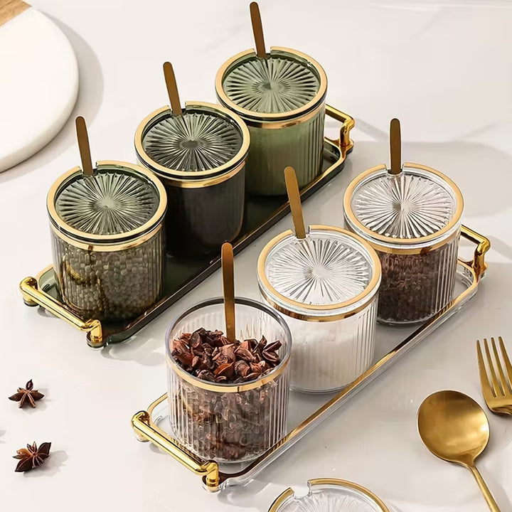 NordicServe™ Snack &amp; Tea Set | 3 Glass Jars with Lids on Elegant Nordic Tray (300 ml)