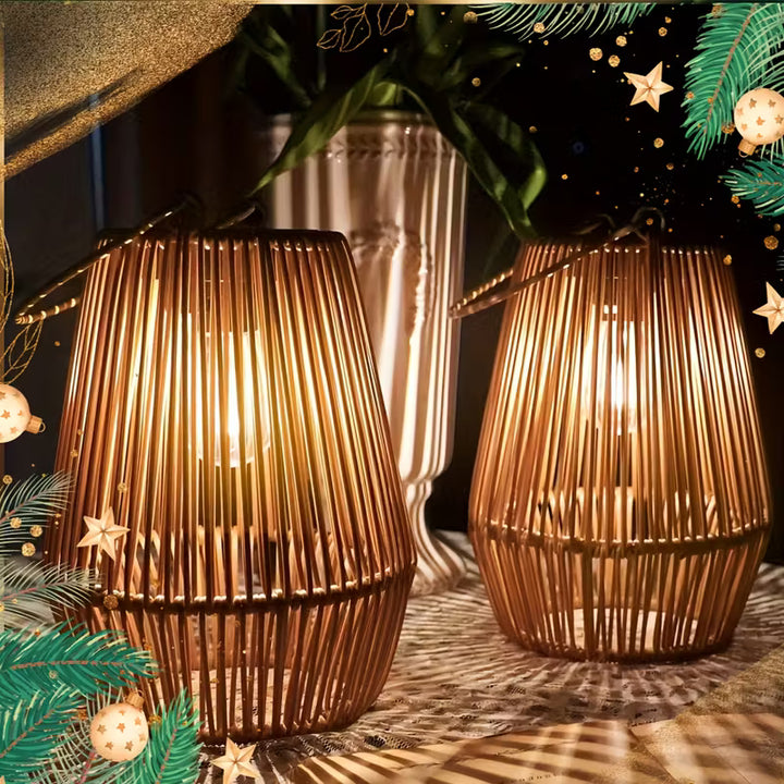 SolarRiet™ Outdoor Pendant Light – Weatherproof Reed-Look Solar Lamp with Warm Glow