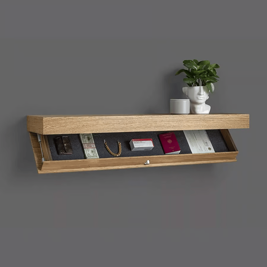 Floating Wall Shelf with Secret Compartment | Elegant Solid Wood Wall Shelf