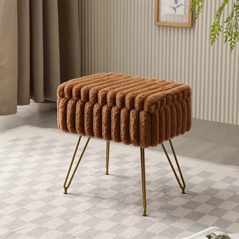 VeluLuxe | Luxury Faux Fur Side Stool with Storage Space &amp; Gold Legs