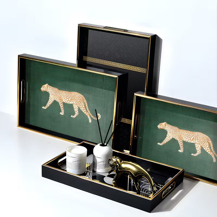 LeopardLuxe™ Glass Tray | Artistic Leopard Print for Perfume &amp; Jewelry