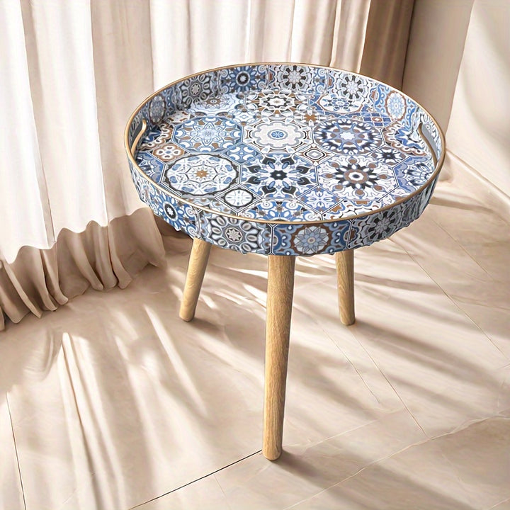 Boho Tray | Wooden Side Table with Mosaic Pattern