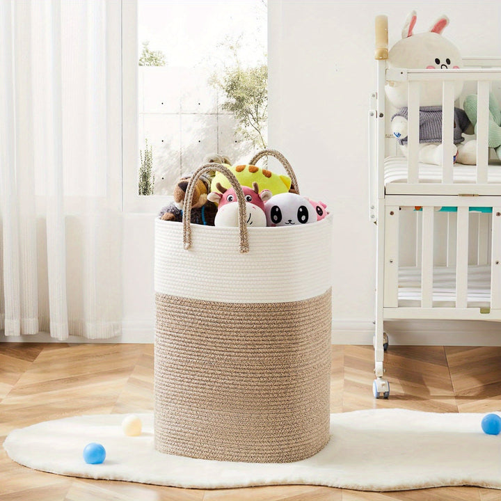 HomeWeave™ XL Cotton Storage Basket | 100L Laundry &amp; Toy Basket with Handles
