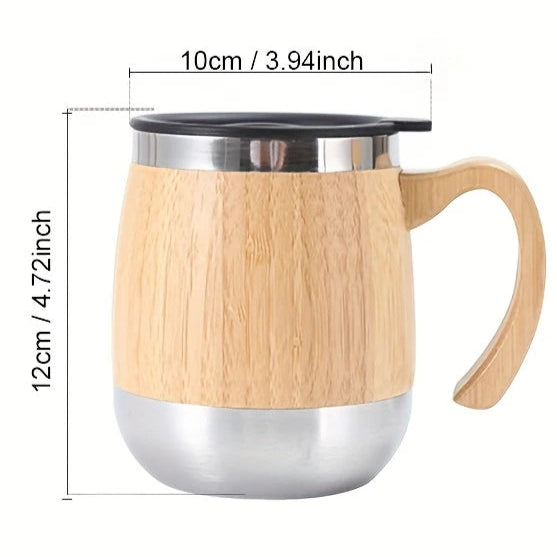 Bamboo &amp; Stainless Steel Coffee Cup with Lid | Reusable &amp; Leakproof | 10 x 12 cm