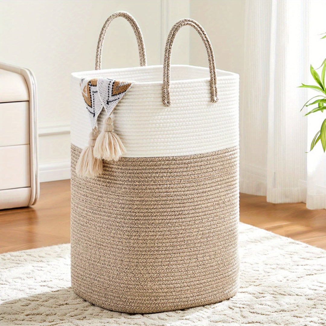 HomeWeave™ XL Cotton Storage Basket | 100L Laundry &amp; Toy Basket with Handles