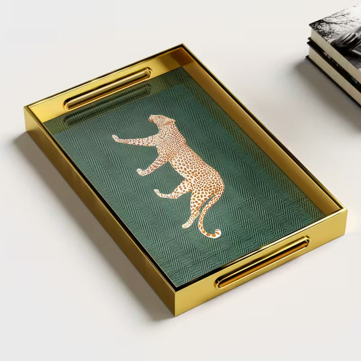 LeopardLuxe™ Glass Tray | Artistic Leopard Print for Perfume &amp; Jewelry