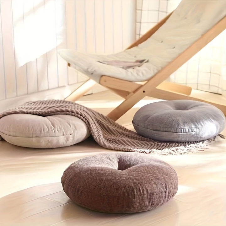Japandi Linen Floor Cushion | Round, 40 cm, Removable Cover