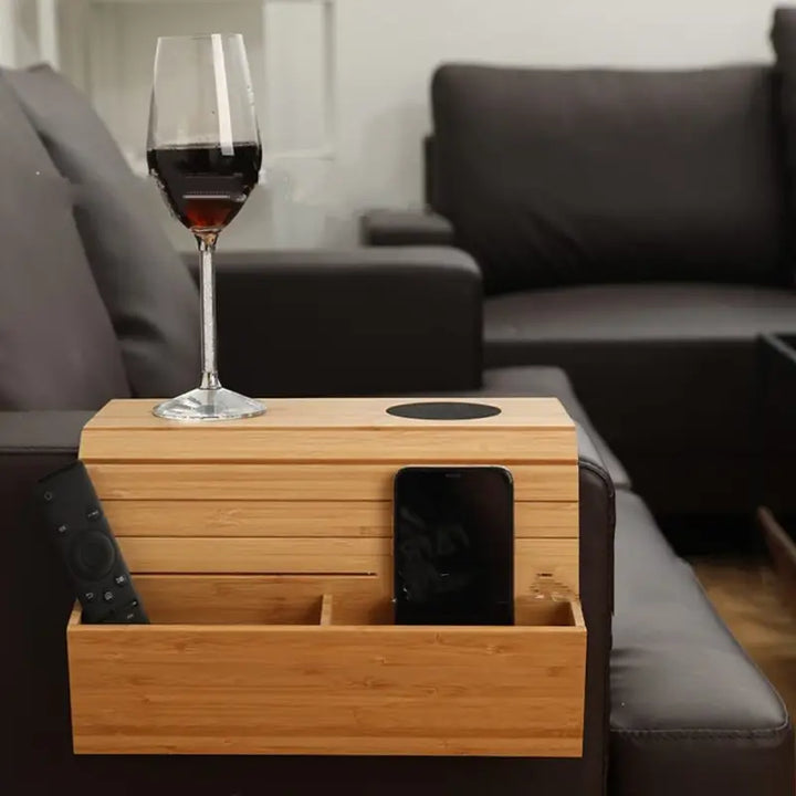 Bamboo Bench Back Tray with Cup Holders | Folding Arm Table for Drinks &amp; Snacks | 51x32cm