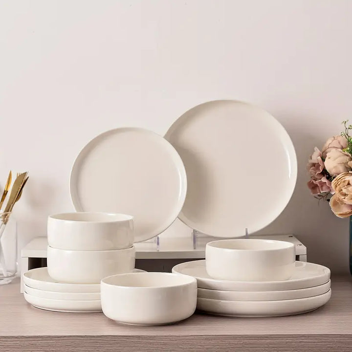 12-Piece Dinner Set | White Porcelain Dinnerware Set for 4 People | Plates and Dishes