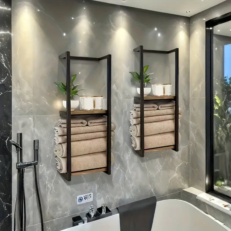 2-Tier Wall Mounted Towel Rack Made of Carbon Steel 77 cm