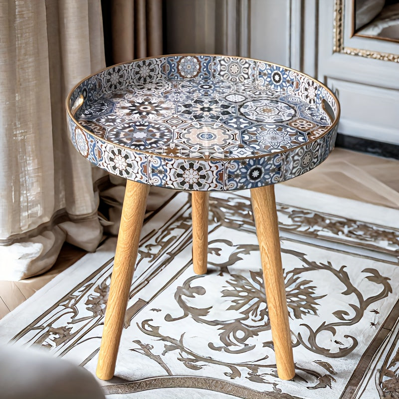 Boho Tray | Wooden Side Table with Mosaic Pattern
