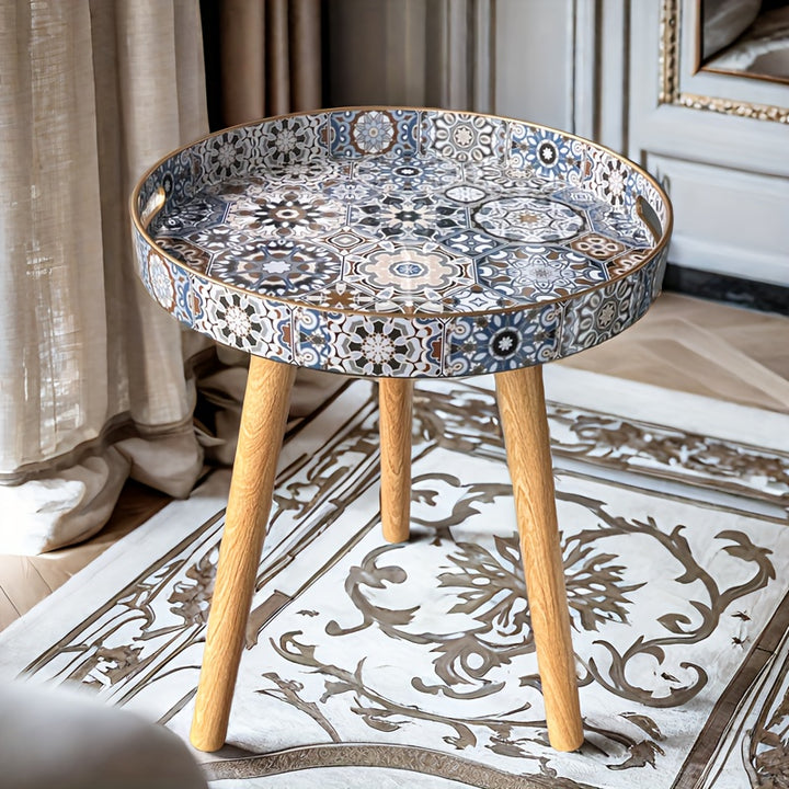 Boho Tray | Wooden Side Table with Mosaic Pattern
