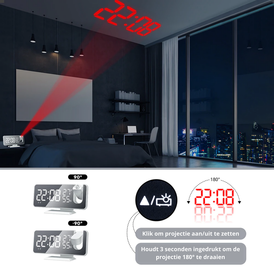 Astronatic Alarm | The Best Alarm Clock with LED Screen - 180° Projector - USB Charger