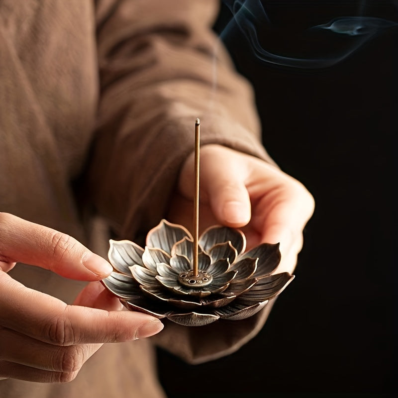 Brass Lotus Incense Burner | Elegant diffuser with removable ashtray