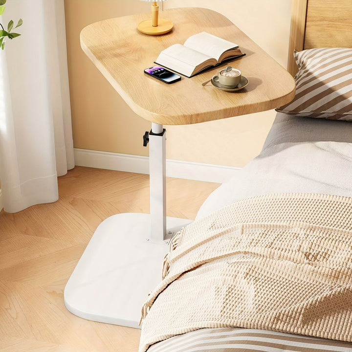 Adjustable Side Table | Wood and Metal | Height Adjustable for Sofa or Bed