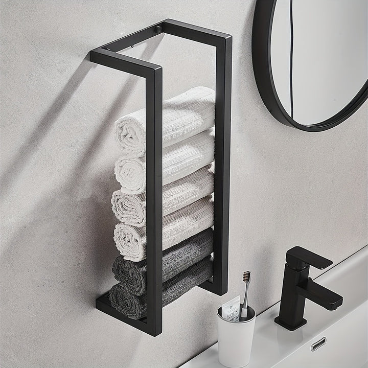 Modern Towel &amp; Toilet Roll Holder | Black Steel