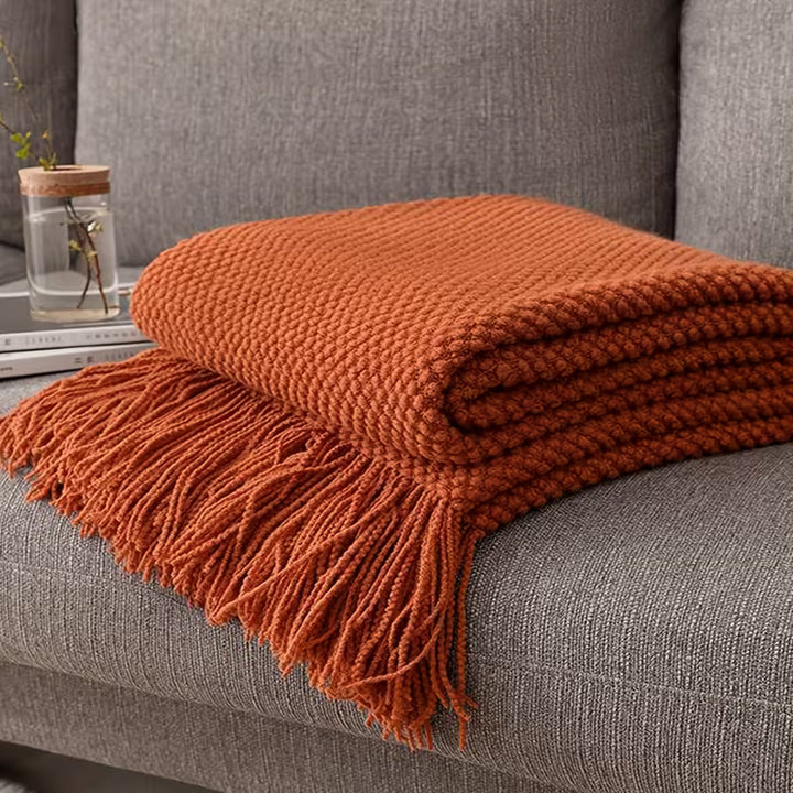 MorandiSoft™ Knitted Blanket | Soft, Washable Throw in Morandi Orange
