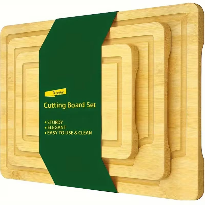 3-Piece Bamboo Cutting Board Set | Sustainable Wooden Cutting Boards in 3 Sizes