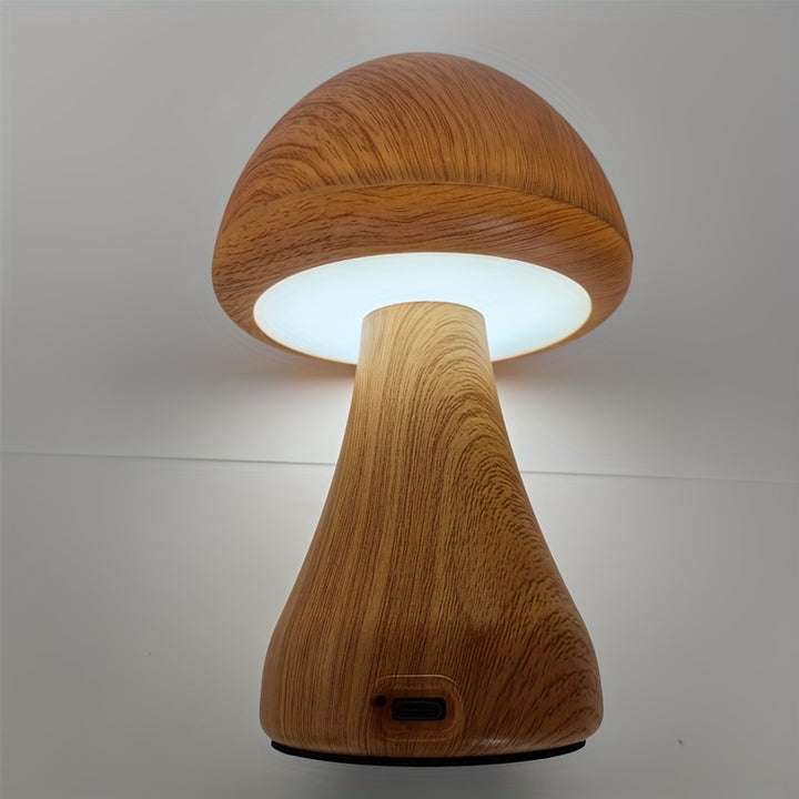 Wooden LED Night Light in the Shape of a Mushroom | Dimmable &amp; USB Rechargeable