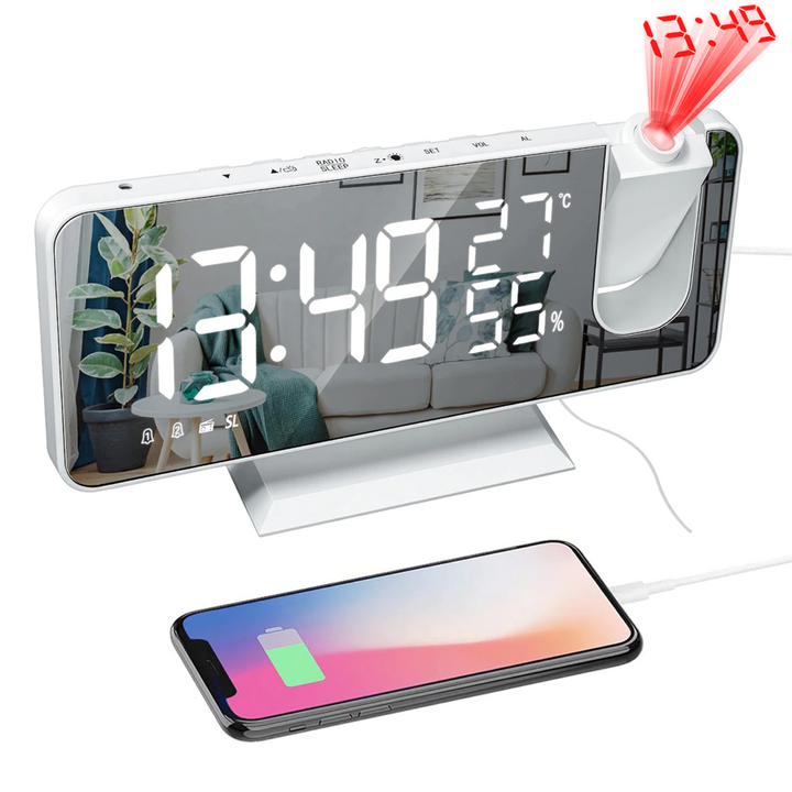 Astronatic Alarm | The Best Alarm Clock with LED Screen - 180° Projector - USB Charger