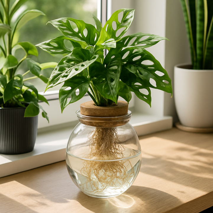 Monstera Adansonii in a glass bulb with a click cork | Height 25 cm