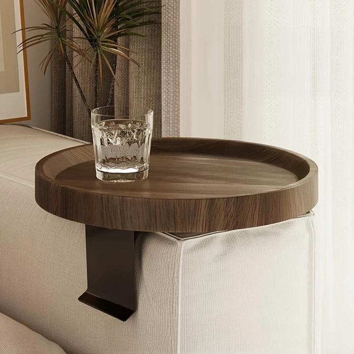 Round Wooden Bench Back Tray | Clip-On &amp; Freestanding
