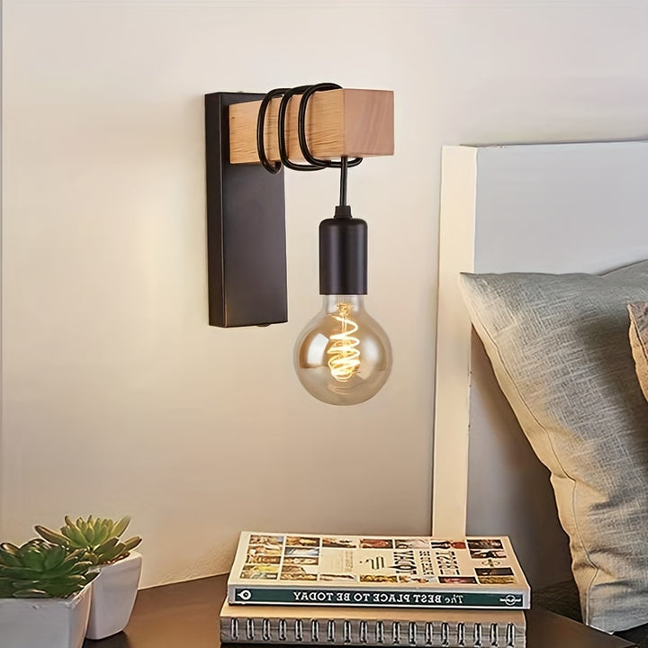Modern Wall Lamp with Wood Finish | Retro-Industrial Design