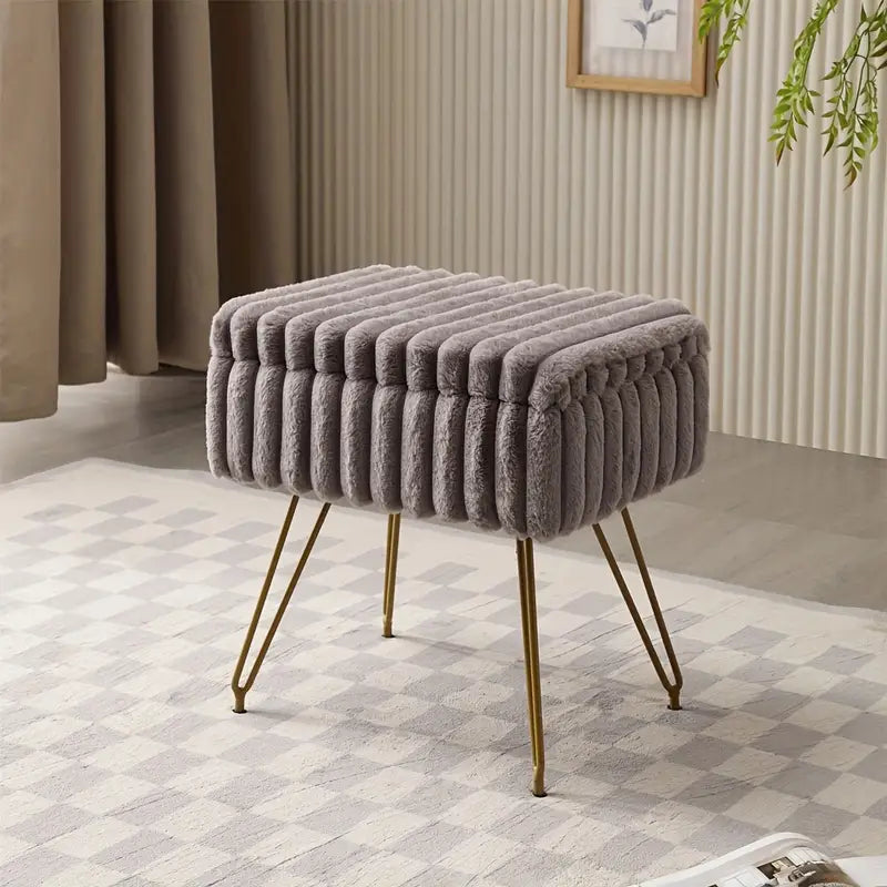 VeluLuxe | Luxury Faux Fur Side Stool with Storage Space &amp; Gold Legs