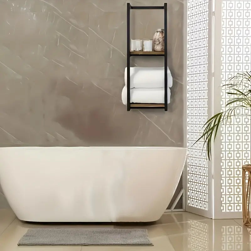 2-Tier Wall Mounted Towel Rack Made of Carbon Steel 77 cm