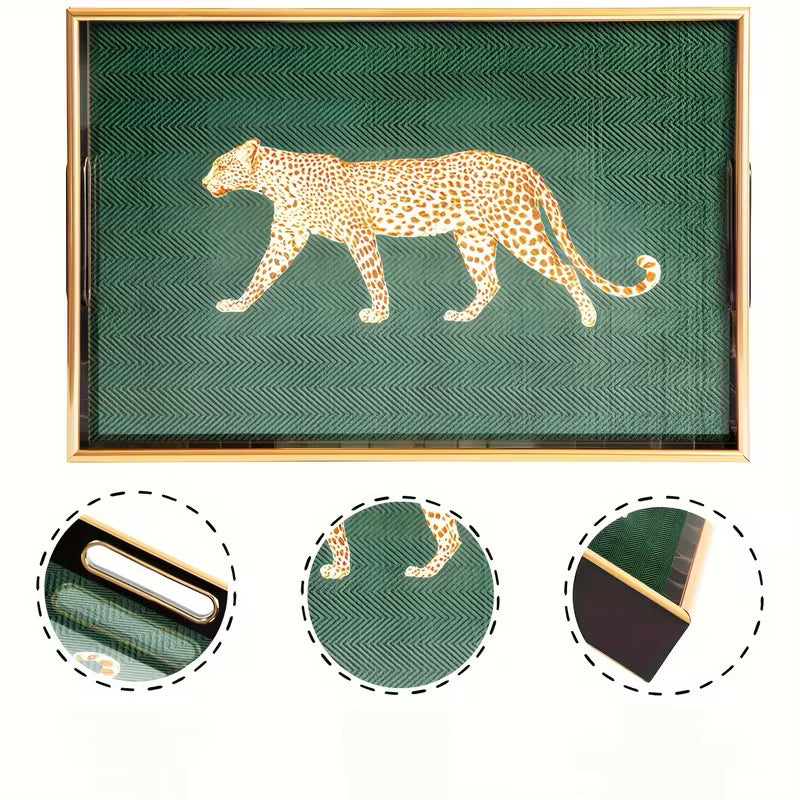 LeopardLuxe™ Glass Tray | Artistic Leopard Print for Perfume &amp; Jewelry