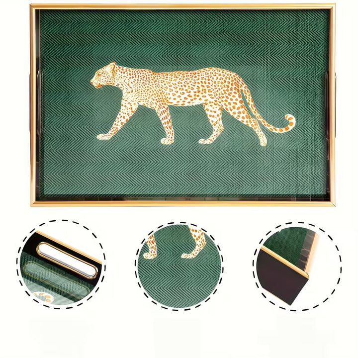 LeopardLuxe™ Glass Tray | Artistic Leopard Print for Perfume &amp; Jewelry