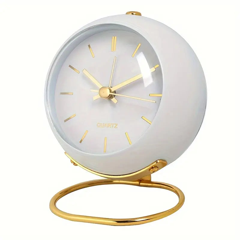 Modern Quartz Alarm Clock with Gold Accents | Silent Table Clock with Elegant Design