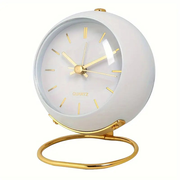 Modern Quartz Alarm Clock with Gold Accents | Silent Table Clock with Elegant Design